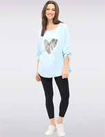 Romantic Flowy Top with Sequin Heart Detail & Adjustable Sleeves by Froccella