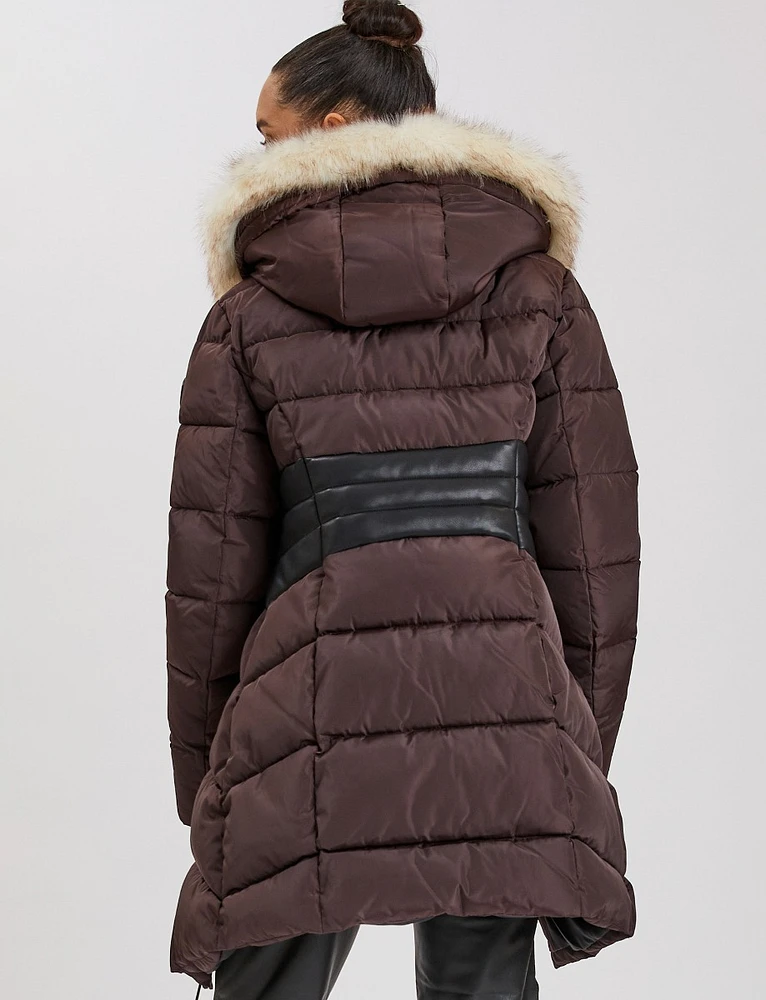 Long Eco-Down Hooded Puffer with Detachable Fur Trim by Point Zero