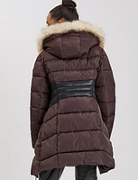 Long Eco-Down Hooded Puffer with Detachable Fur Trim by Point Zero