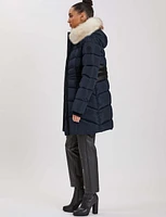 Long Eco-Down Hooded Puffer with Detachable Fur Trim by Point Zero