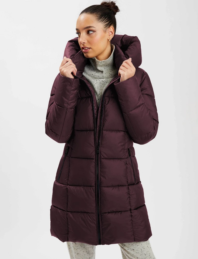 Long Mid-Weight Puffer with Hood & High Collar  by Point Zero