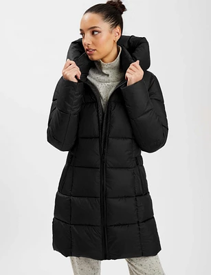 Long Mid-Weight Puffer with Hood & High Collar  by Point Zero