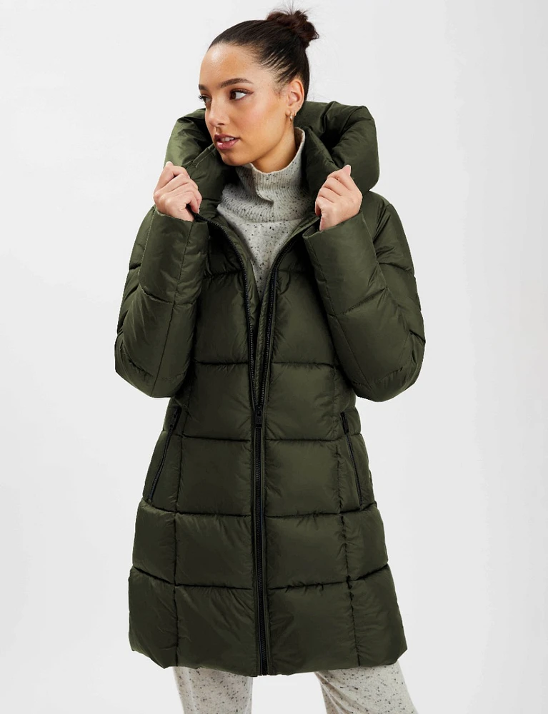 Long Mid-Weight Puffer with Hood & High Collar  by Point Zero