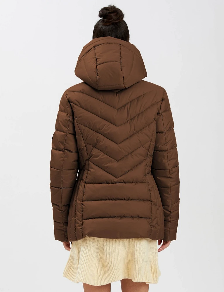 High Collar Hooded Mid-Weight Puffer Jacket by Point Zero