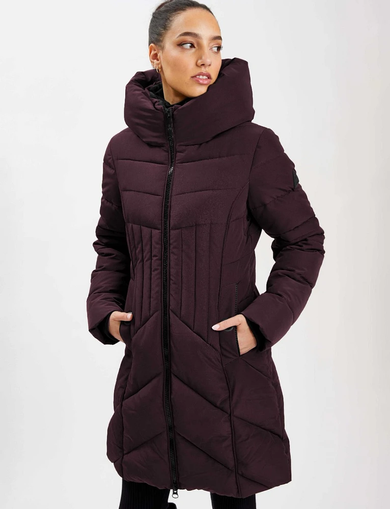 Long Eco-Down Puffer with High Collar and Neck Warmer by Point Zero