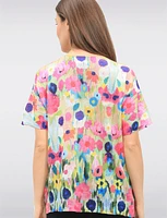 Stylish Floral Scoop-Neck Knit Top with Short Sleeves Dolman Design by Froccella