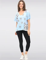 Stylish Print Scoop-Neck Knit Top with Short Sleeves Dolman Design by Froccella