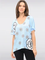 Stylish Print Scoop-Neck Knit Top with Short Sleeves Dolman Design by Froccella