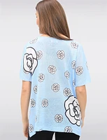 Stylish Print Scoop-Neck Knit Top with Short Sleeves Dolman Design by Froccella