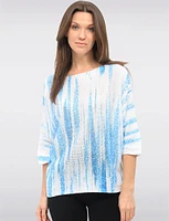 Blue Stripe Print 3/4 Dolman Sleeves Boatneck Knit Top by Froccella