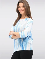 Blue Stripe Print 3/4 Dolman Sleeves Boatneck Knit Top by Froccella