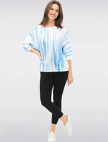 Blue Stripe Print 3/4 Dolman Sleeves Boatneck Knit Top by Froccella