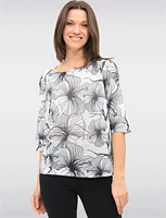 Stylish Floral Round-Neck Knit Top with 3/4 Dolman Sleeves by Froccella