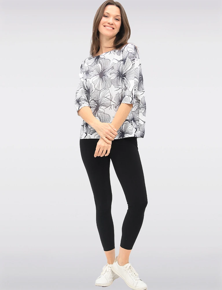 Stylish Floral Round-Neck Knit Top with 3/4 Dolman Sleeves by Froccella