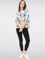 Stylish Floral Round-Neck Knit Top with 3/4 Dolman Sleeves by Froccella