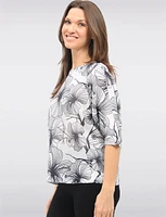 Stylish Floral Round-Neck Knit Top with 3/4 Dolman Sleeves by Froccella
