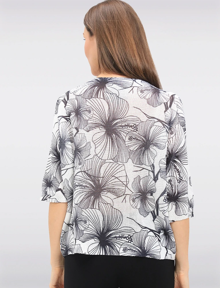 Stylish Floral Round-Neck Knit Top with 3/4 Dolman Sleeves by Froccella