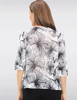 Stylish Floral Round-Neck Knit Top with 3/4 Dolman Sleeves by Froccella