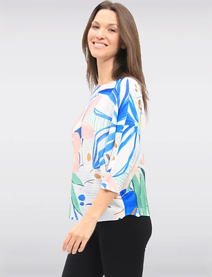 Multi-Color Floral Print 3/4 Dolman Sleeves Boatneck Knit Top by Froccella