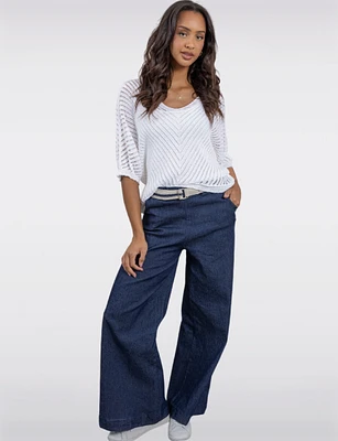Stylish Crochet Knit Top 3/4 Dolman Sleeves With Scoop Neck by Froccella