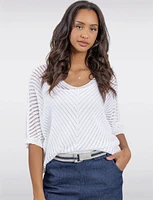 Stylish Crochet Knit Top 3/4 Dolman Sleeves With Scoop Neck by Froccella