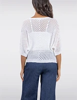 Stylish Crochet Knit Top 3/4 Dolman Sleeves With Scoop Neck by Froccella