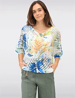 Exquisite Crochet Floral 3/4 Dolman Sleeve Top with Round Neckline by Froccella