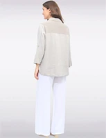 Linen Blend Adjustable 3/4 Sleeves Button-Down Collared Loose Shirt By Froccella