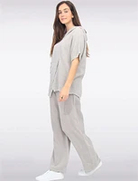 Hooded Cotton-Linen Front Pocket Asymmetrical Top By Froccella