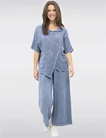 Hooded Cotton-Linen Front Pocket Asymmetrical Top By Froccella