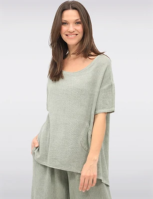 Breathable High-Low Linen Top with Stylish Button-Down Back Detail by Froccella