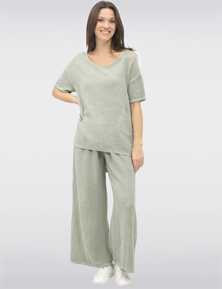Breathable High-Low Linen Top with Stylish Button-Down Back Detail by Froccella