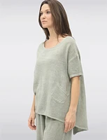 Breathable High-Low Linen Top with Stylish Button-Down Back Detail by Froccella