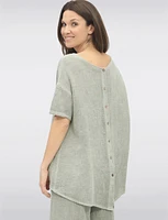 Breathable High-Low Linen Top with Stylish Button-Down Back Detail by Froccella