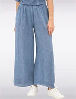 Relaxed Fit Wide-Leg Cotton-Linen Pants with Stretch Waistband by Froccella