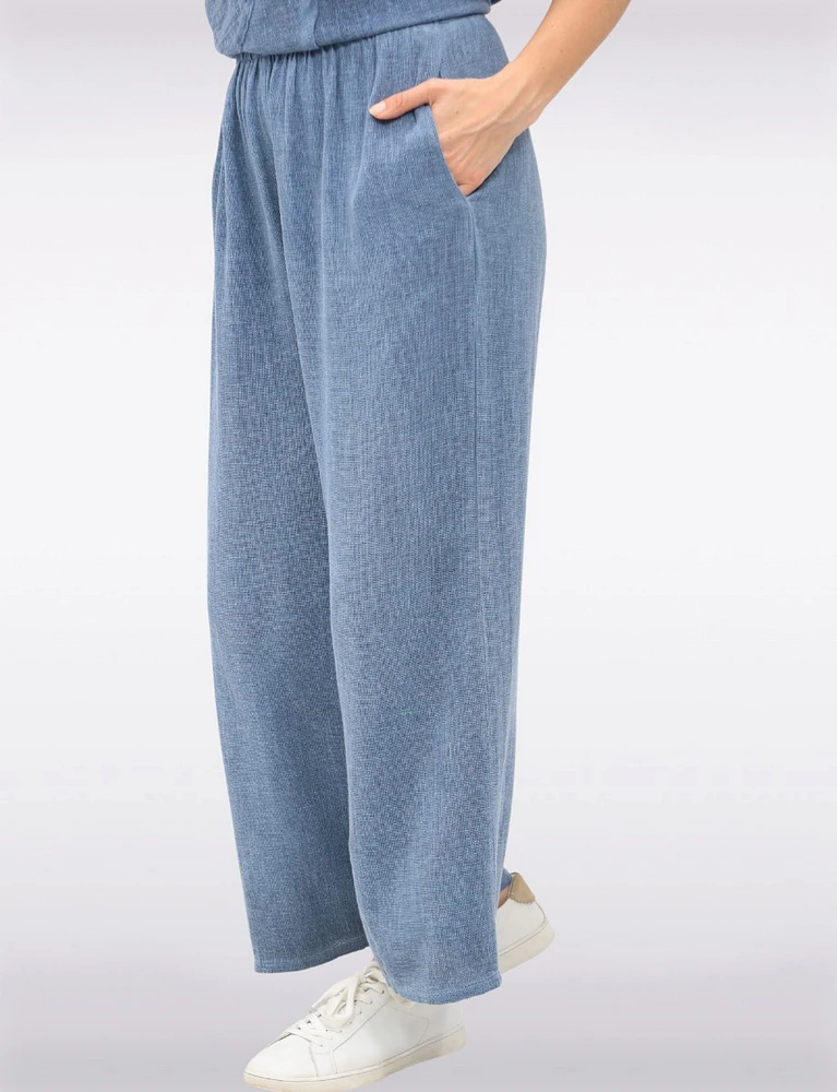 Relaxed Fit Wide-Leg Cotton-Linen Pants with Stretch Waistband by Froccella