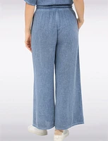 Relaxed Fit Wide-Leg Cotton-Linen Pants with Stretch Waistband by Froccella