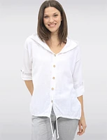 Lightweight Button-Front Hoodie with Sequin Trim & Tab Sleeves by Froccella