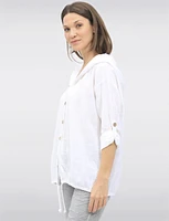 Lightweight Button-Front Hoodie with Sequin Trim & Tab Sleeves by Froccella