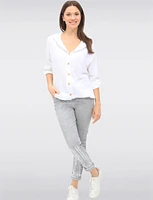 Lightweight Button-Front Hoodie with Sequin Trim & Tab Sleeves by Froccella