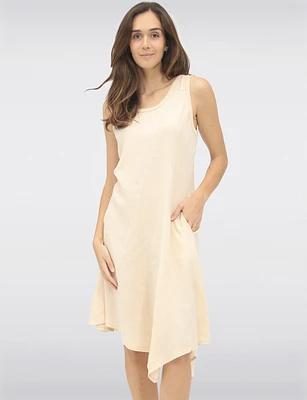 Sleek Sleeveless Linen-Blend Maxi Dress with Flared Asymmetrical Hem by Froccell