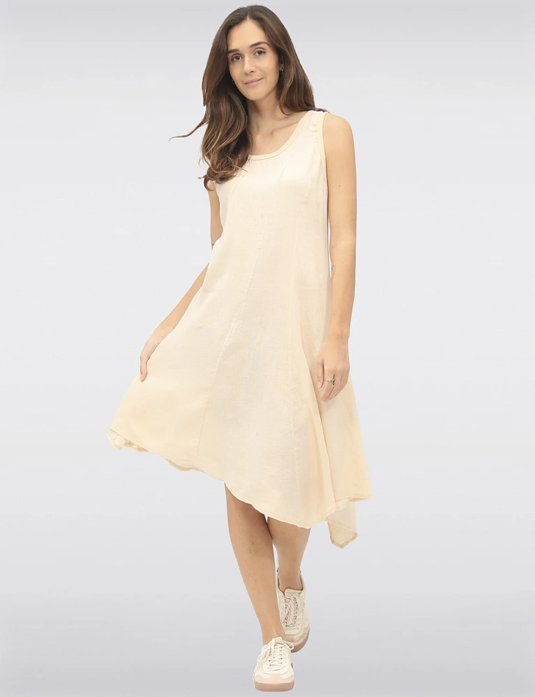 Sleek Sleeveless Linen-Blend Maxi Dress with Flared Asymmetrical Hem by Froccell