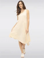 Sleek Sleeveless Linen-Blend Maxi Dress with Flared Asymmetrical Hem by Froccell