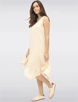 Sleek Sleeveless Linen-Blend Maxi Dress with Flared Asymmetrical Hem by Froccell