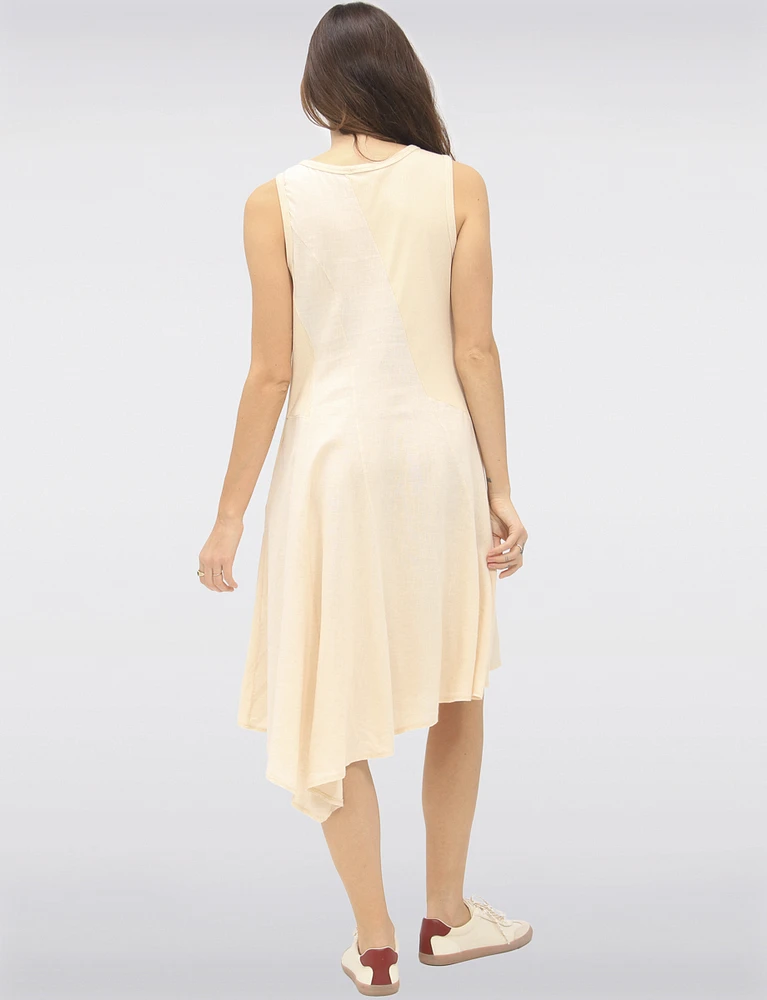 Sleek Sleeveless Linen-Blend Maxi Dress with Flared Asymmetrical Hem by Froccell