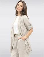 Flowy Linen-Blend Cardigan with Cascading Front & Rolled Sleeves by Froccella