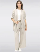 Flowy Linen-Blend Cardigan with Cascading Front & Rolled Sleeves by Froccella