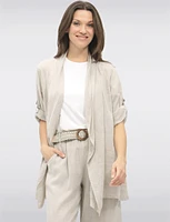 Flowy Linen-Blend Cardigan with Cascading Front & Rolled Sleeves by Froccella