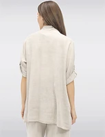 Flowy Linen-Blend Cardigan with Cascading Front & Rolled Sleeves by Froccella