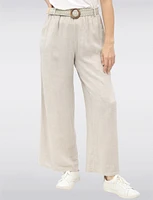 Relaxed Fit Wide-Leg Linen Pants with Decorative Buckled Belt by Froccella
